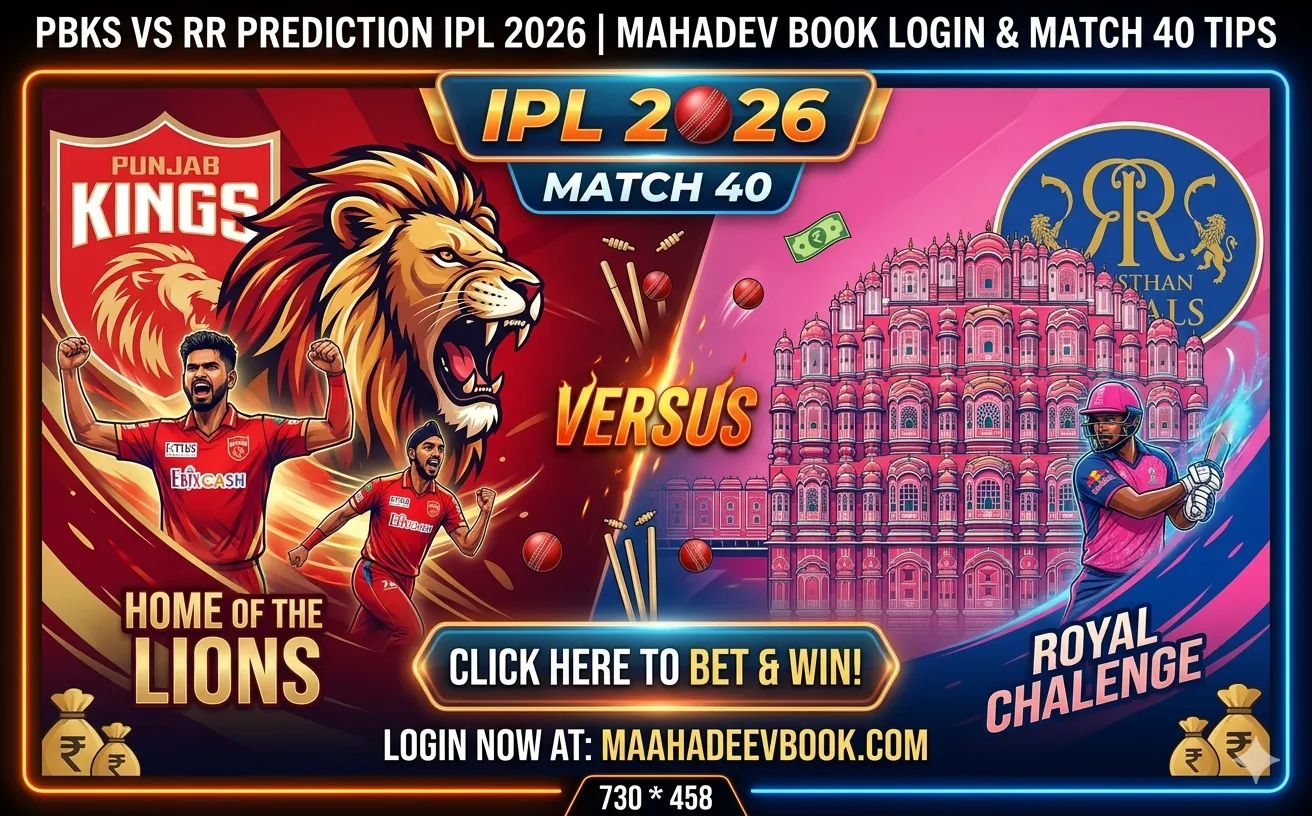 Read more about the article Punjab Kings vs Rajasthan Royals Prediction – IPL 2026 Match 40 Preview, Stats & Winning Tips on Mahadev Book