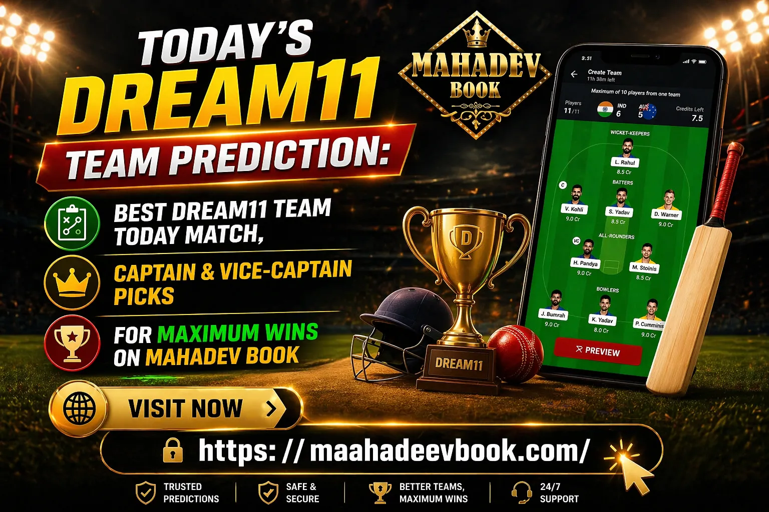 Today Dream11 Team Prediction - Best Picks on Mahadev Book