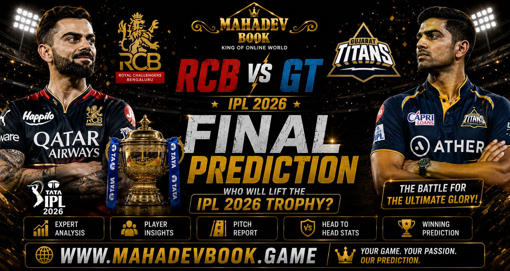 Read more about the article RCB vs GT Final Prediction: Who Will Lift the IPL 2026 Trophy? | Mahadev Book
