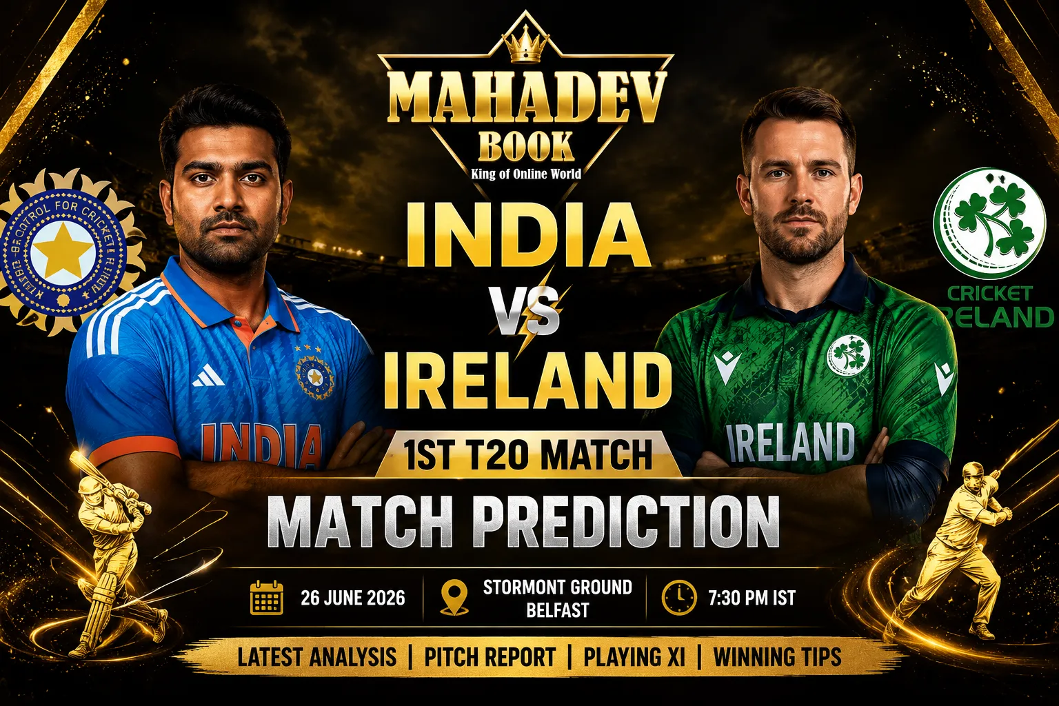 Read more about the article India vs Ireland 1st T20 Match Prediction (2026) – Mahadev Book Analysis & Full Preview