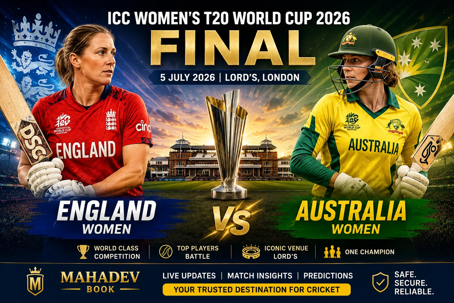 Read more about the article England Women vs Australia Women Final Prediction – ICC Women’s T20 World Cup 2026 | Mahadev Book